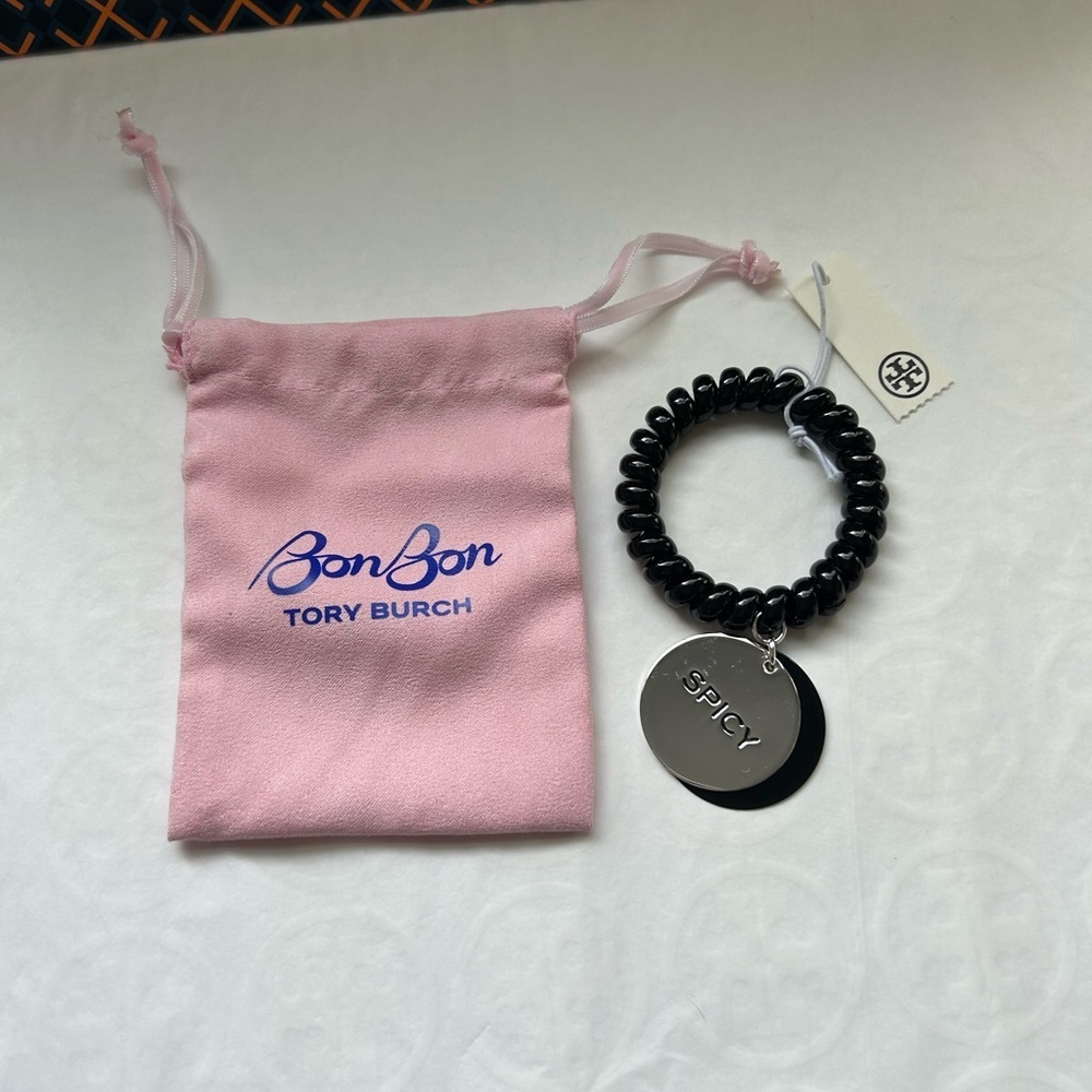 Tory Burch BonBon Charm Bracelet Spicy Salty Licorice Twist Black Silver Slip on